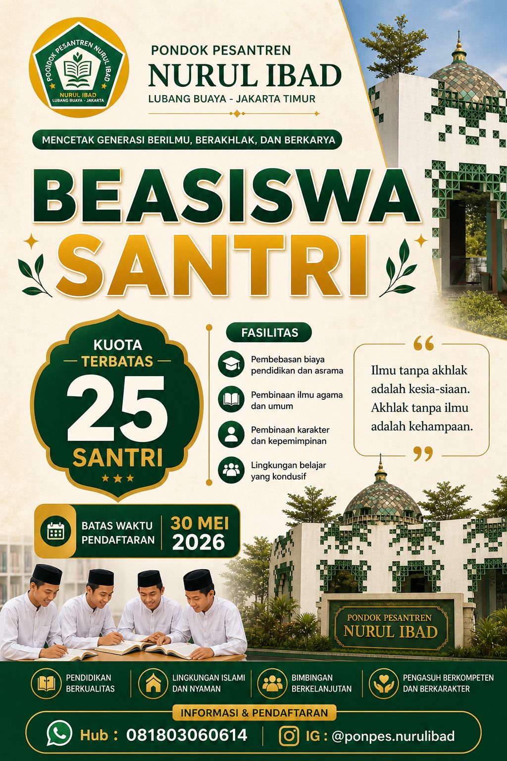 Kesempatan Emas! Pesantren di Lubang Buaya Buka Beasiswa Gratis Sampai Lulus